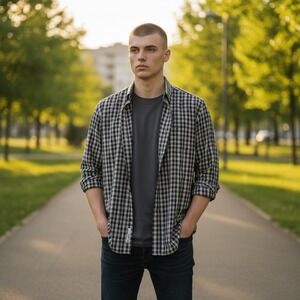 Vintage‎ Whatz Up Mens XL Plaid Button Up Long Sleeve Shirt Cotton NEW